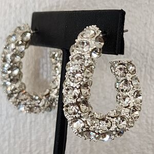 Silver Crystal Hoop Stud Earrings